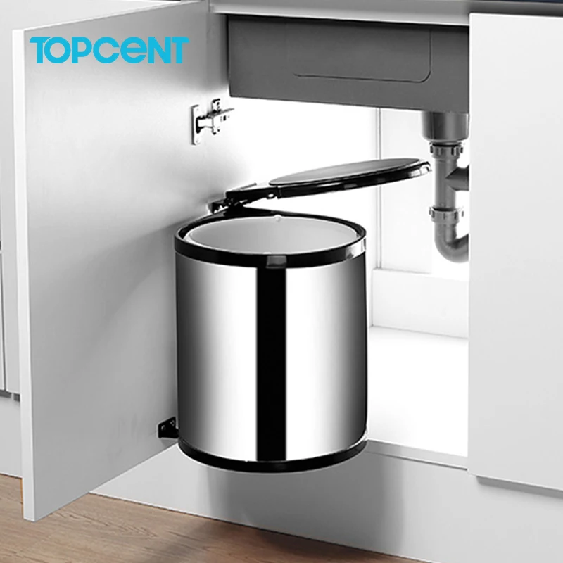 Topcent Kitchen Swing Pull Out Bin 14L Stainless Steel Garbage Rubbish Waste Trash Can