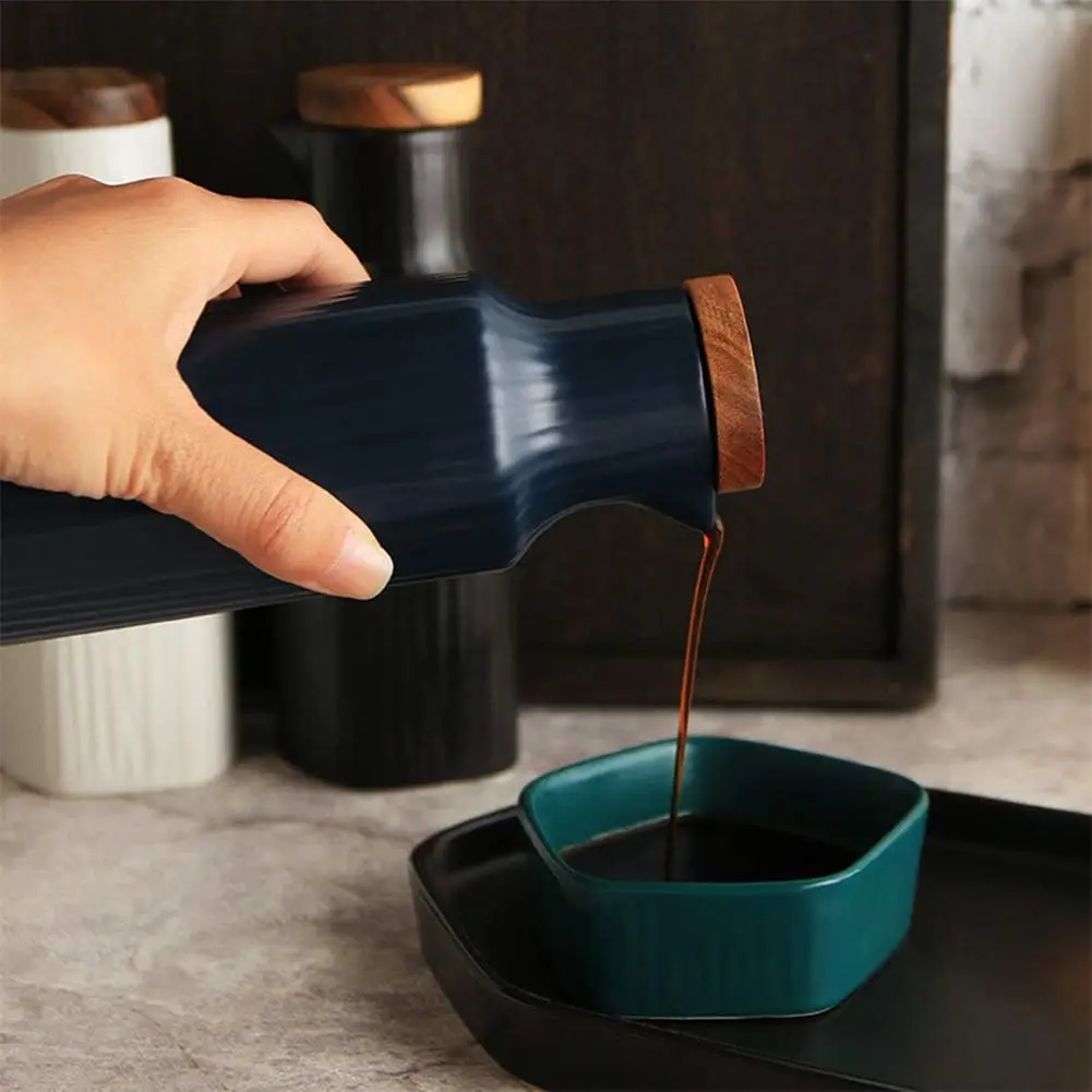 2Pcs a Set Pure Color Ceramic Dispenser Bottle, Olive Oil Bottle,