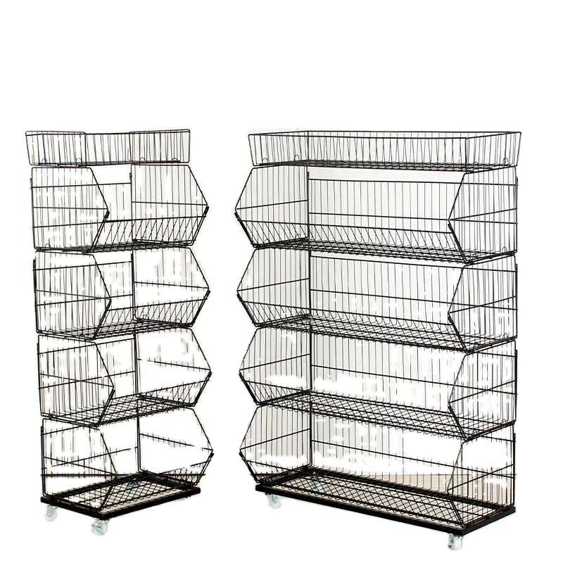 Supermarket metal retail stackable wire basket display rack stackable wire beveled basket