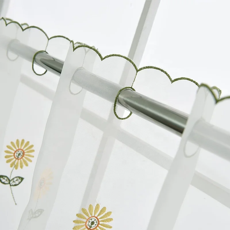 Yellow Daisy Kitchen Sheer Curtain Sunflower Embroidery Short Window Valances Without Curtains Yellow Floral