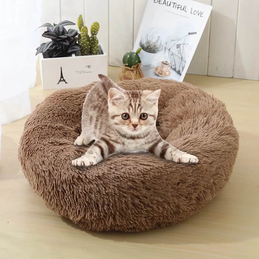 Best Quality Non-slip Improved pet sleeping Colourful Cat Sofa Removable Fluffy Donut Faux Fur Winter Ultra Warm dog Cat Nest