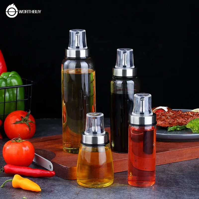 WORTHBUY No-Drip Cooking Vinegar Dispenser Set Oil container Bottle Clear Glass Olive Oil Dispenser Bottle With Measurement