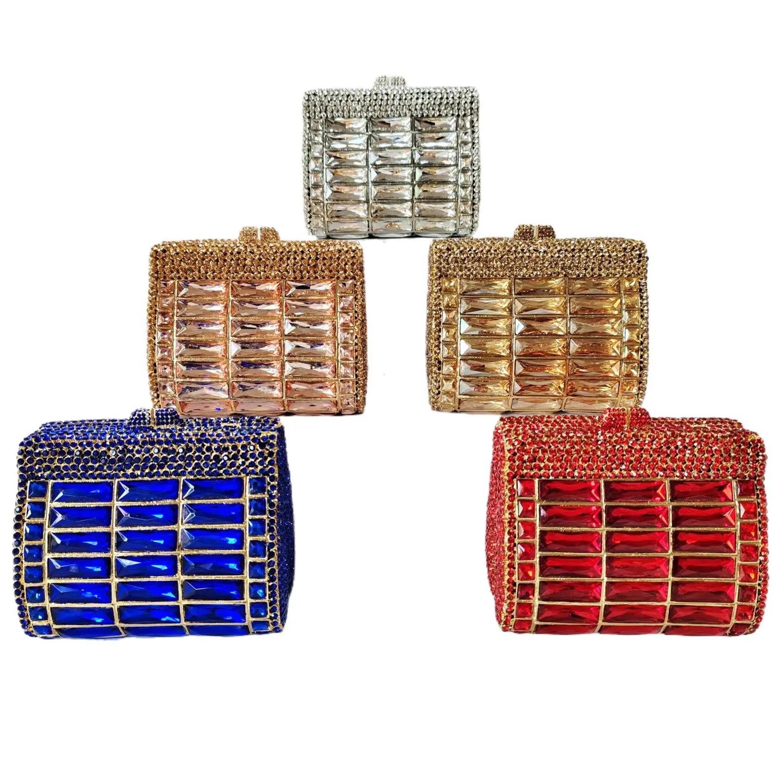 Hot Sale & High Quality Square Diamond Rhinestone Glass Crystal Purse Evening Wedding Bride Bridesmaid Clutch Bag