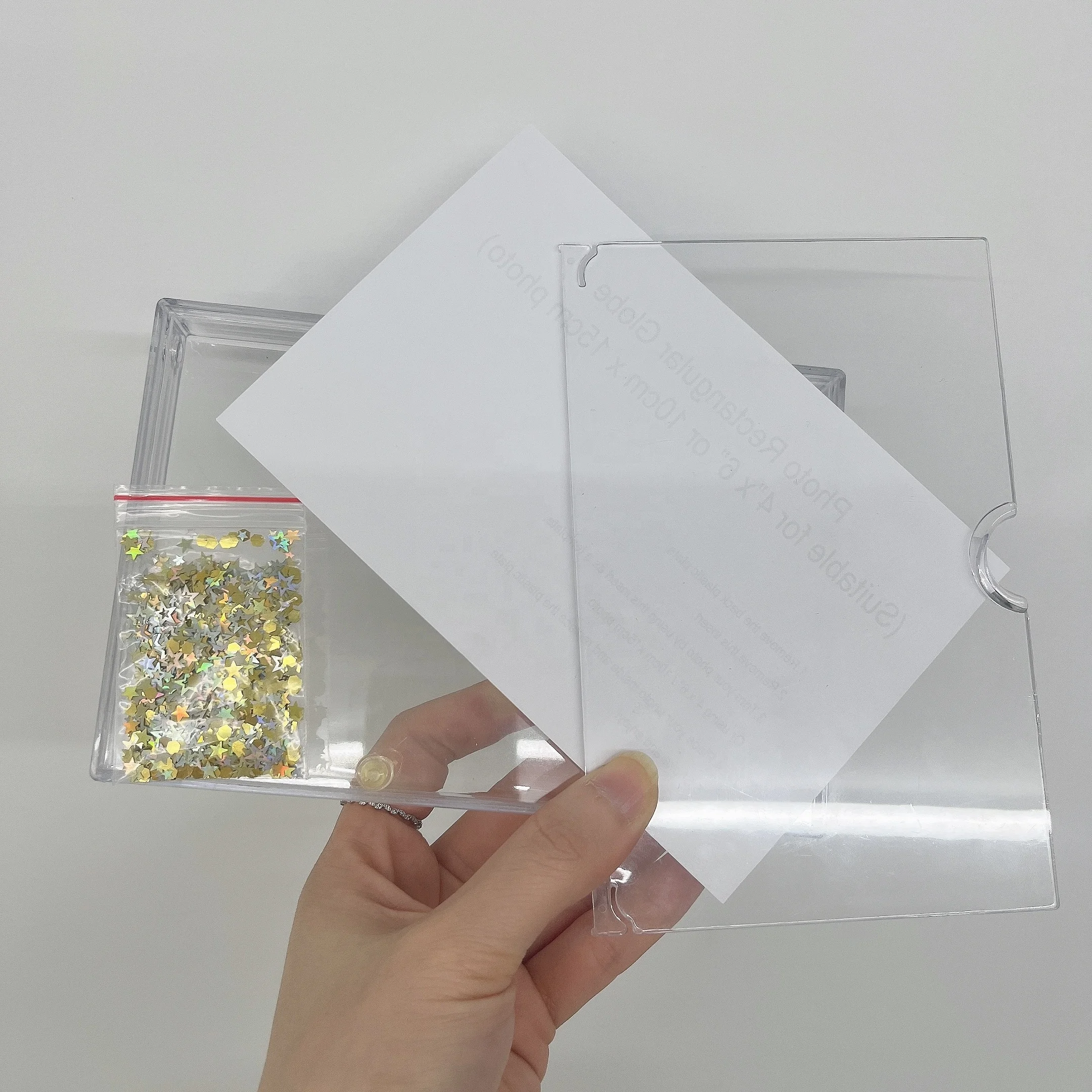 Clear 4x6 Inch Acrylic Camera Sequins Photo Frame With Liquid Snow Globe Picture Frame