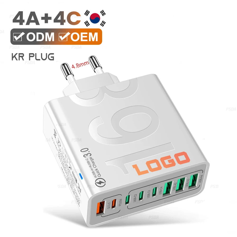KOREA PLUG OEM 150W USB Muti 8 Ports Fast Charging PD Wall Mobile Phone Adapter for iPhone 16 15 Xiaomi Samsung Oneplus