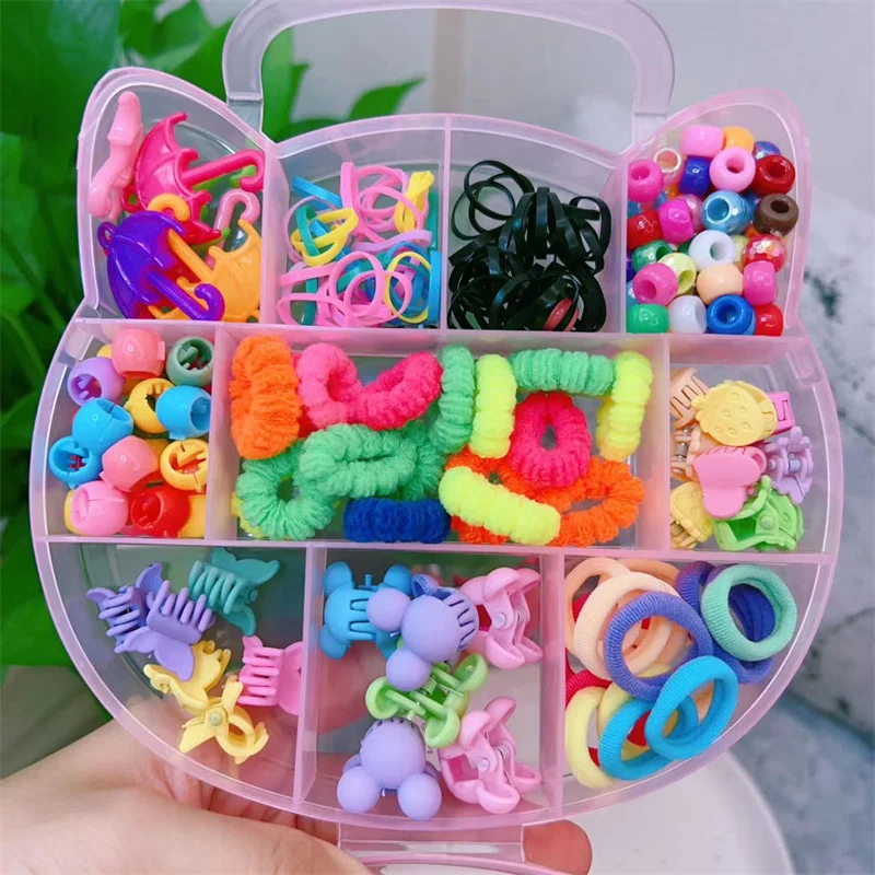 Mylulu Best Service New Style Mixed Color kid Hair Accessories Set With Cute Box Girl Elastic Hair Band Hair Tie Claws Clip Girl