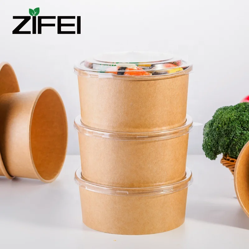 
Food grade Biodegradable Packaging Disposable Soup Kraft Paper Bowl with lid for rice ,noddle and soup bowl 