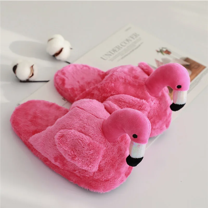 Warm Home Slippers Unisex Soft Slippers Winter Pink Flamingo Kids Animal Slippers