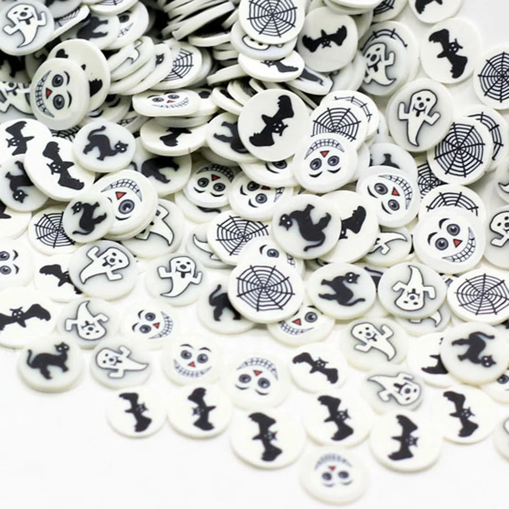 
New Arrival 5mm Halloween Ghost Bat Cobweb Black Cat Polymer Clay Sprinkles for Halloween Decoration 