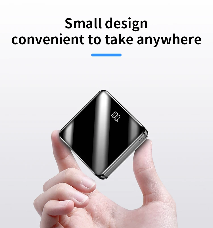 емкость мобильное зарядное устройство квадратный портативный тип C ЖК-Зеркало экран 10000mAh банк питания с сертификатом