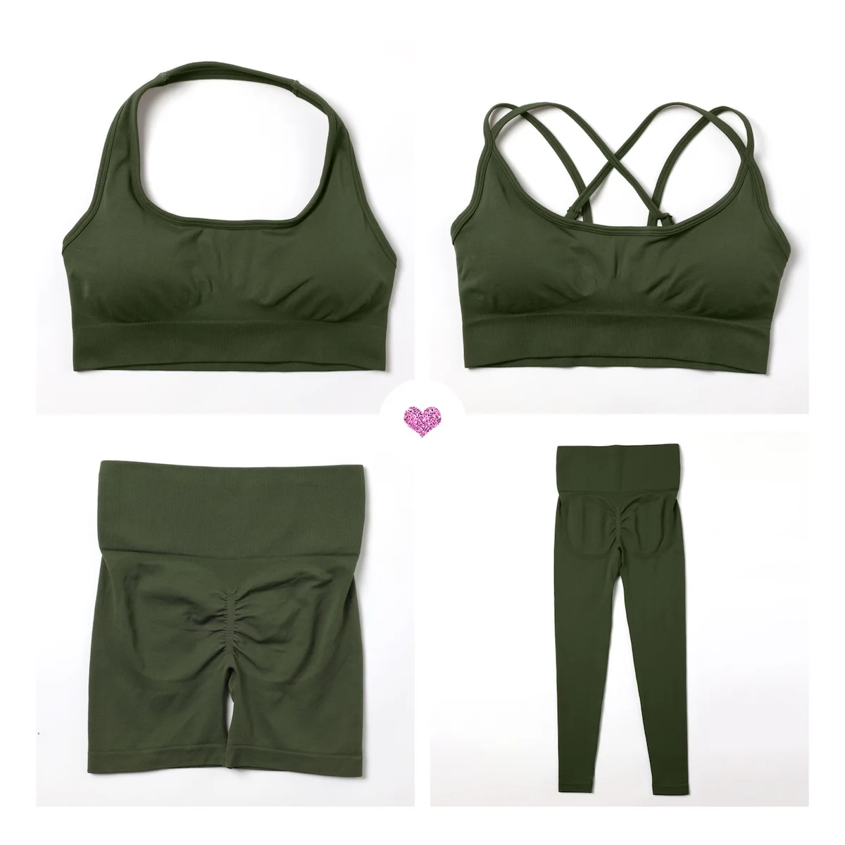 2/3/4 Pcs Sexy Summer Athletic Apparel Active Fitness Clothes for Women, Seamless Sports Bra + Scrunch Butt Shorts + Yoga Pants