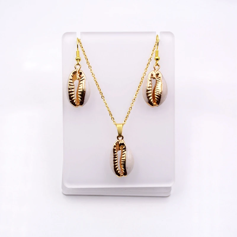 Wholesale Hawaii bead shell pearl fashion jewellery natural gold plated seashell pendant choker necklace earrings set for women