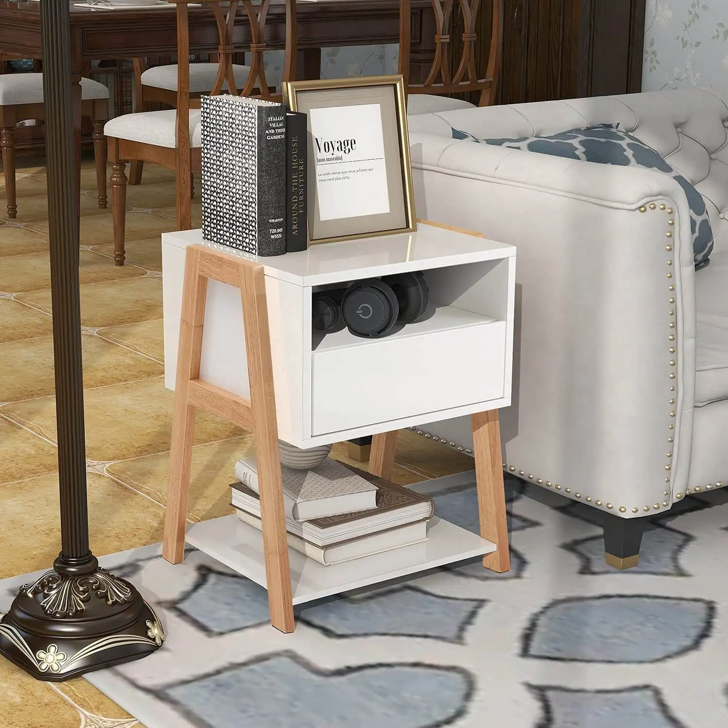 US warehouse drop shipment available easy to built modern nightstands with single drawer stackable wooden side table