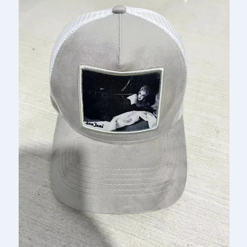 Wholesale Mesh Custom Velvet Trucker Cap 5 Panels Custom printing Patch 3D puff Embroidery Velvet Trucker Hat