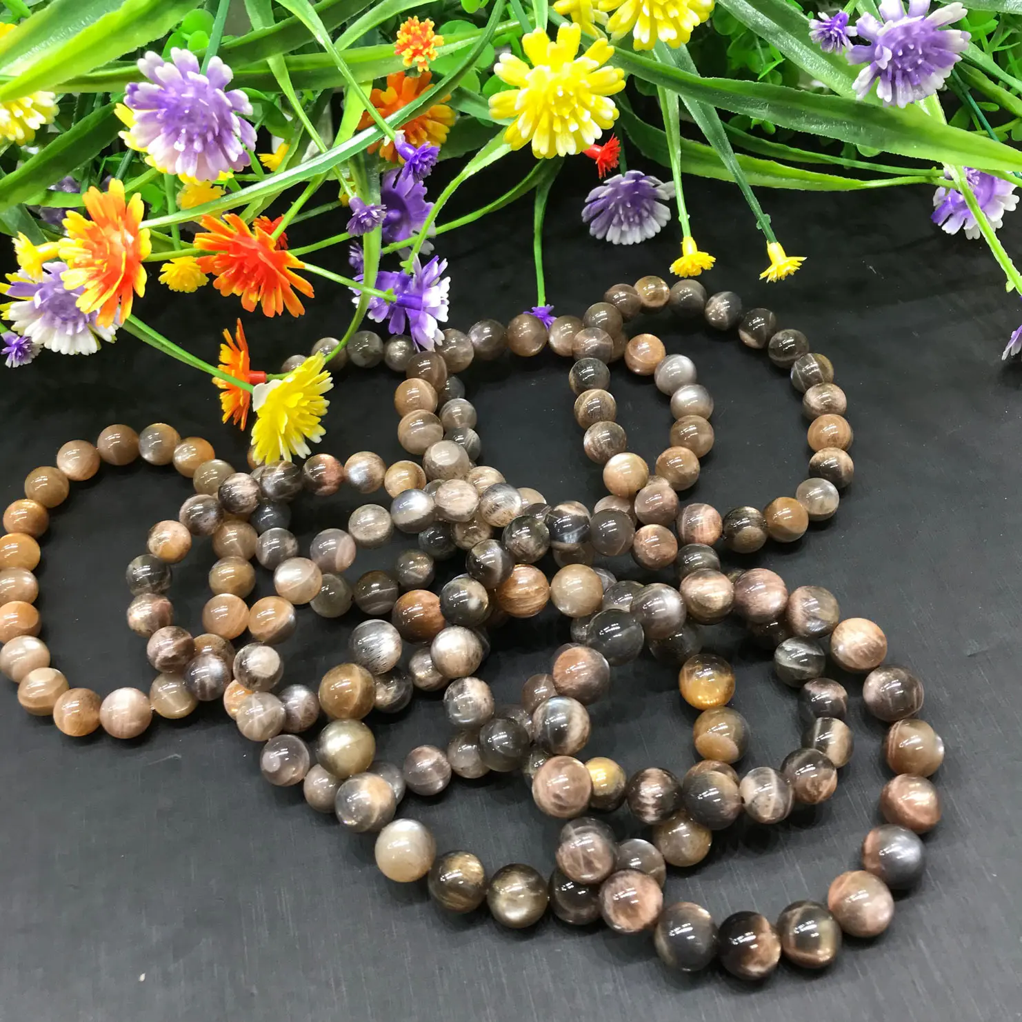 Natural Peach Black Moonstone Crystal Bracelet For Decoration