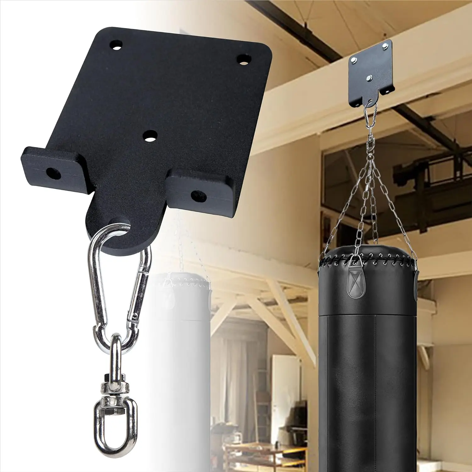 Wellshow Sport Punching Boxing Bag Hanger Heavy Duty Bag Hanger Bracket 360° Rotation Wall Ceiling Mount Wood Beam Hook