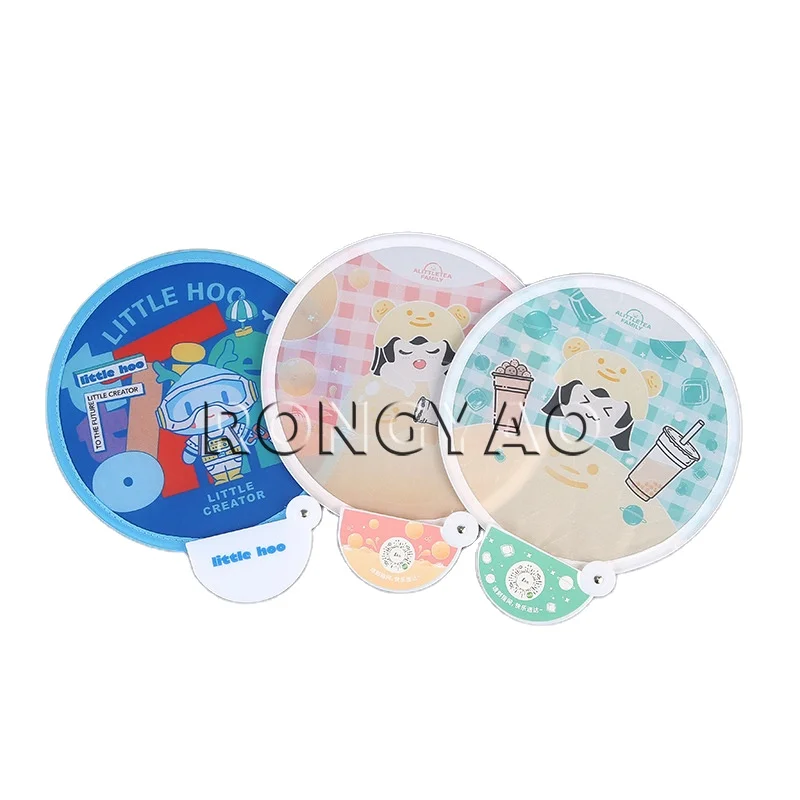 Custom Printed Soft Nylon Flying Disc Round Nylon Hand Folding Fan With Pouch Foldable Flying Disc Customized Logo with Pocket