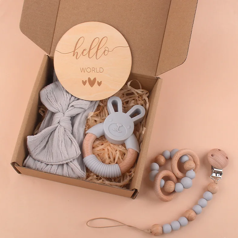 Baby beech silicone hand rattle cotton headband small name brand bracelet pacifier chain five-piece set