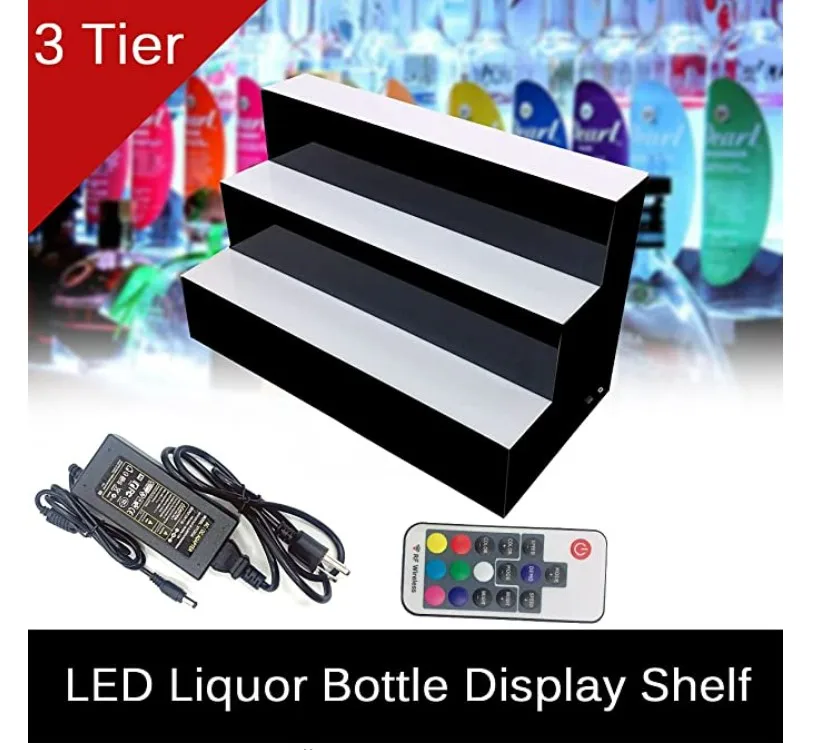 Acrylic Bottle Holder Stand Display Home Decoration Bar LED Lighted Floating Wall Shelves