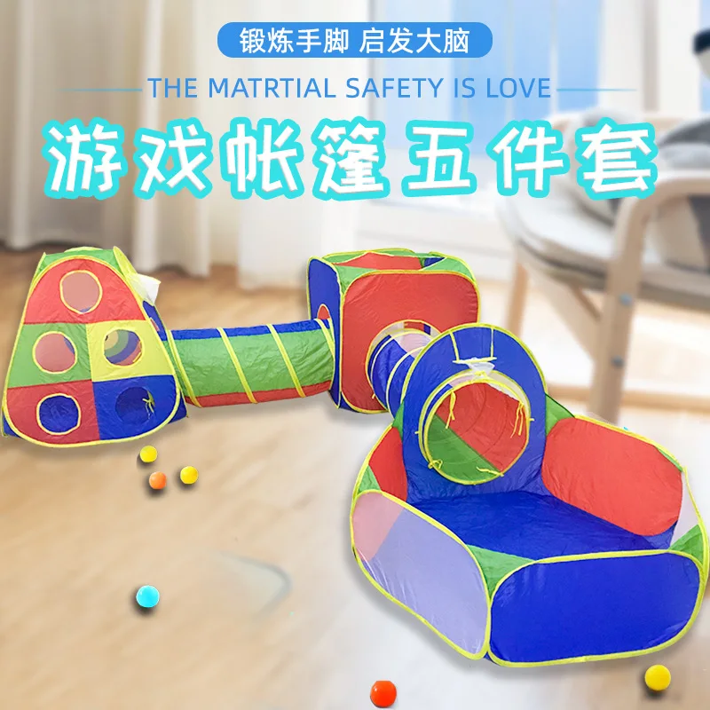5pcs Kids Play Tent Pop Up Ball Pit Crawl Tunnels For Boys Girls Indoor Outdoor Playhouse With Carrying Bag