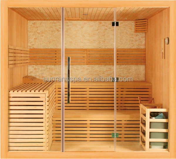 Sunrans solid wood 2 person dry steam sauna room with electric stove for indoor use
