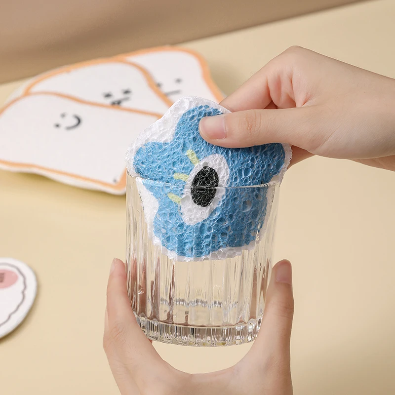 Cute Cartoon Sponges Kitchen Non-Scratch Natural Kitchen Compressed Sponges Natural Wood Pulp Fiber for Kitchen Cleaning