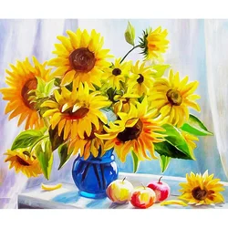 DIY Full Diamond Painting Sunflower Vase and Apples Round or Square Drill Diamond Embroidery Kits Home Decoration Gift Canvas