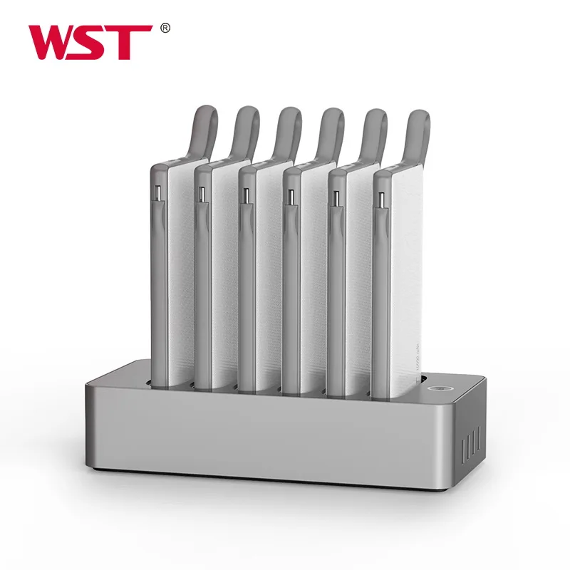 WST Hot selling multiple output phone charger 6 sets power bank charging station 10000mAh power bank with usb-c micro usb cable