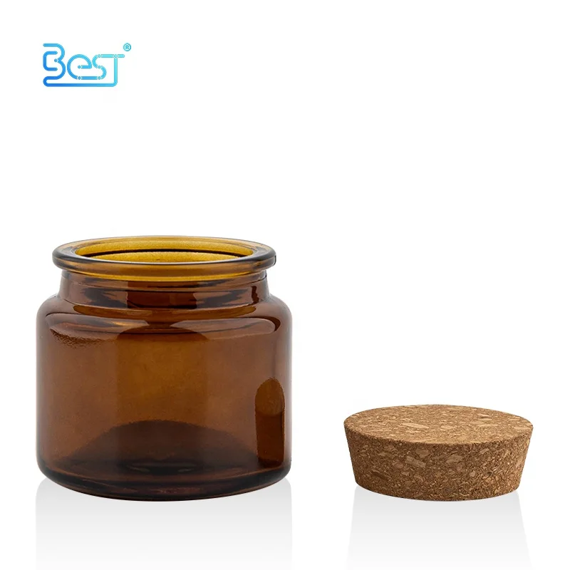 100ml Hot Sale Amber Storage Candy Container Sealing Candle Glass Jar with Wooden Lid