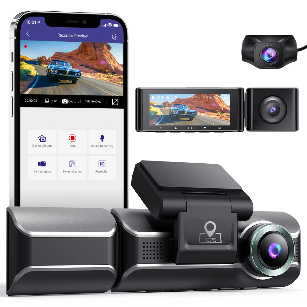 Видеорегистратор AZDOME M550 3 канала передний внутренний задний 1440P + 1080P двойной 4K 19 дюйма IPS WiFi GPS режим