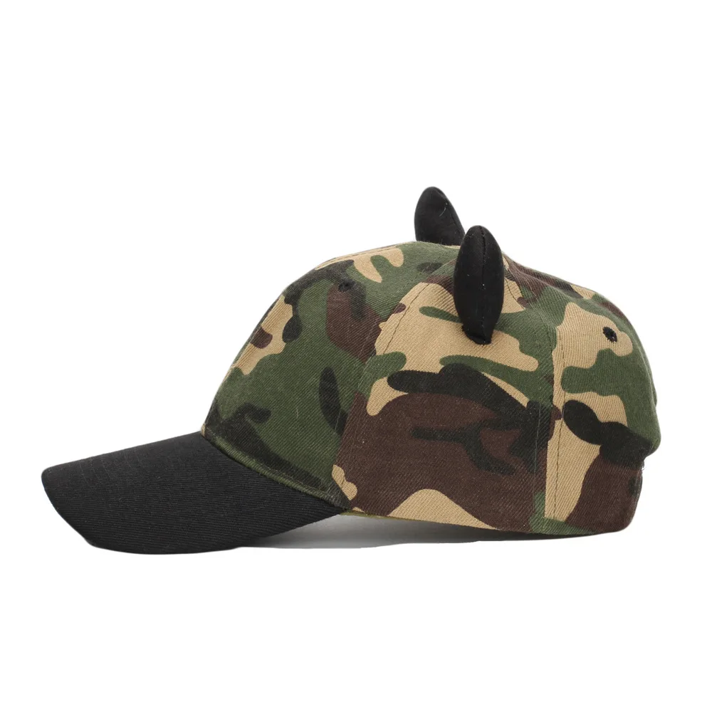 Camouflage stripe Devil Horn Peaked Baseball Cap Hat for Men and Women 6-Panel Solid Color Hip-Hop Truck Driver Hat Unisex