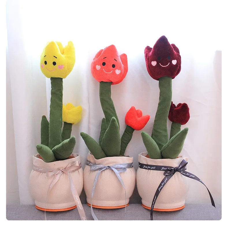 32cm  soft plush Recording Electric Twisting 120 English songs Tulip toy Talking Singing Music Dancing Tulip Plush Toy