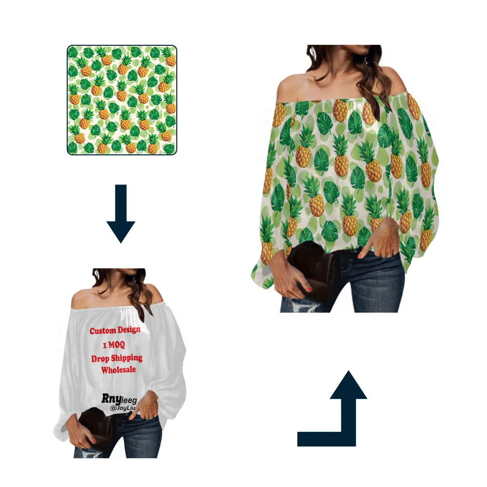 Custom Your Own Design/Logo/Image/Name/Text/Photo Sexy Off Shoulder Long Sleeve Chiffon Blouse Loose Shirt Ladies Tops Wholesale