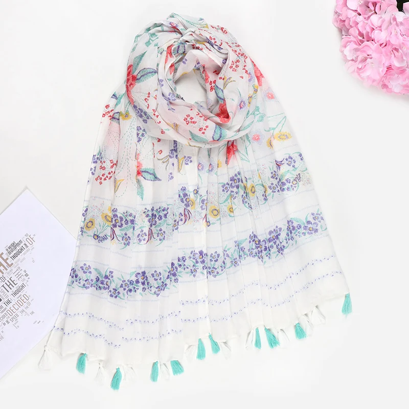 2022 New Floral Print Long Scarf Korean Style Large Neck Scarf Shawl
