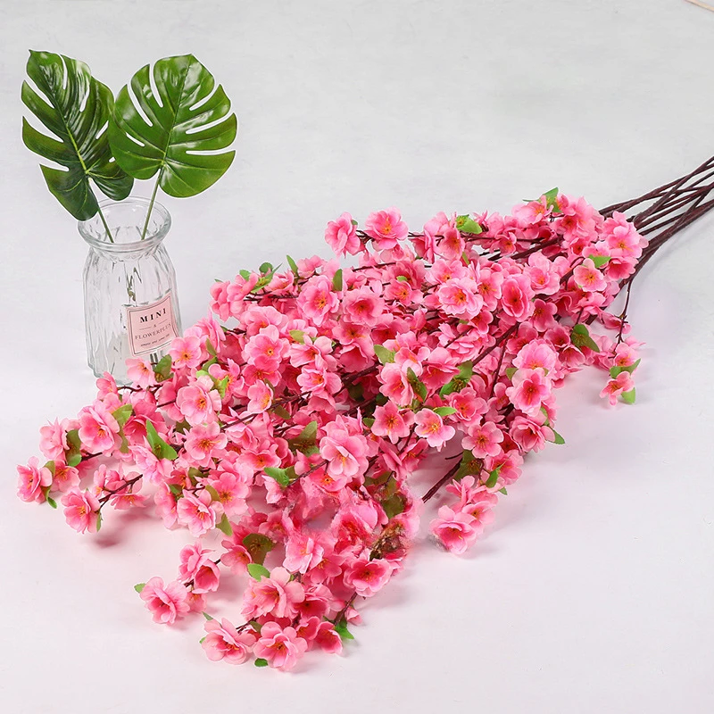 artificial peach blossom stem fake plum blossom silk cherry blossom branch for wedding home decoration