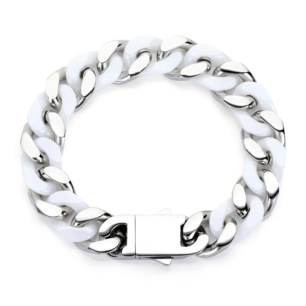 Mens Bracelet Ceramic Bangles Wide, Men Bangle Black Wide Chain Link Bracelet