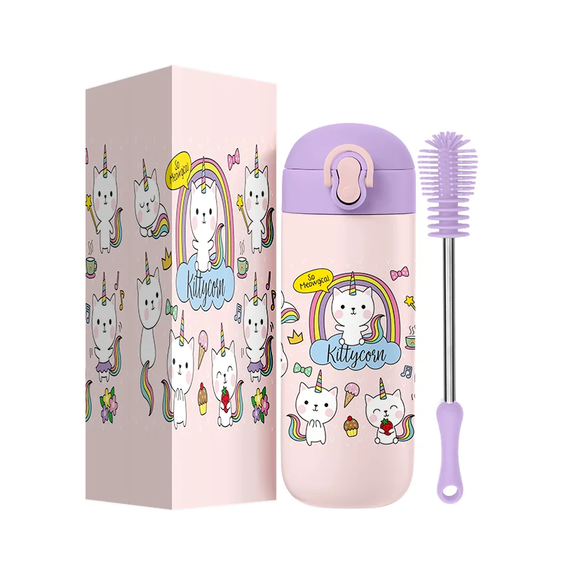 Capsule Shaped Kids Vacuum Insulated Water Bottle 430ml Kids Stainless Steel Cute Capsule Water Bottles With Lock Lid