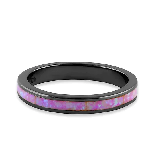 Gentdes Jewelry Pink Opal Inlay Ring Black Ceramic 4mm Band Women Rings Wholesale Jewelry
