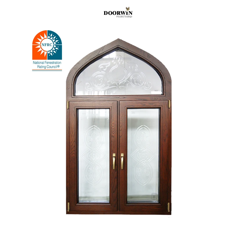 Китай прямая Заводская поставка дизайн гриля двойное Фигурное стекло наклон и поворот алюминиевое дерево окно АРКА окна