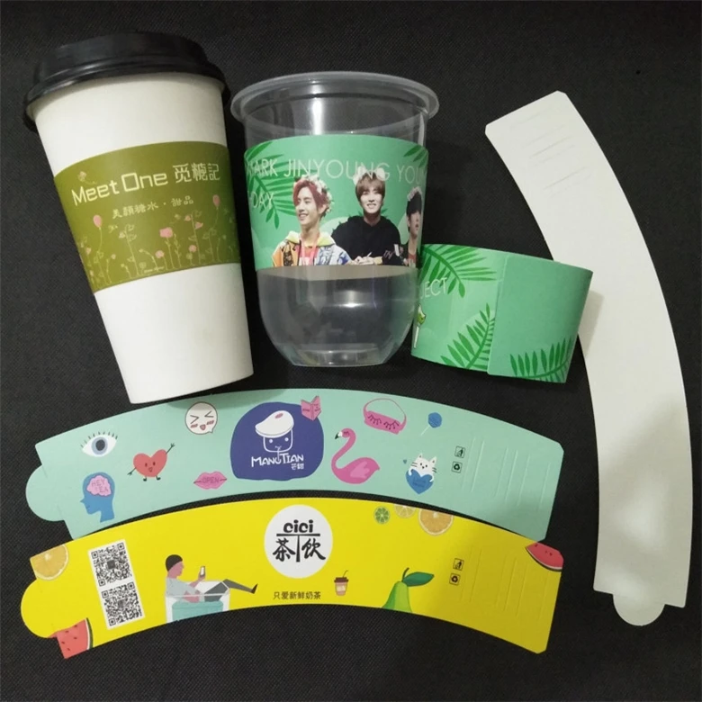 Custom printed kpop cup sleeves reflective  cup holder glitter  hot paper kpop cup sleeve