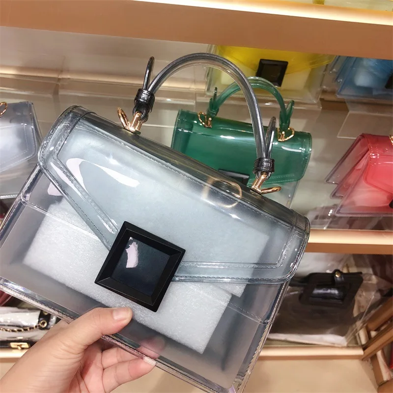 JANHE Women Sac Square Transparent Small Messenger Beg Jelly Crossbody Shoulder Bag Girls Pvc Clear Jelly Bags Purse Handbags