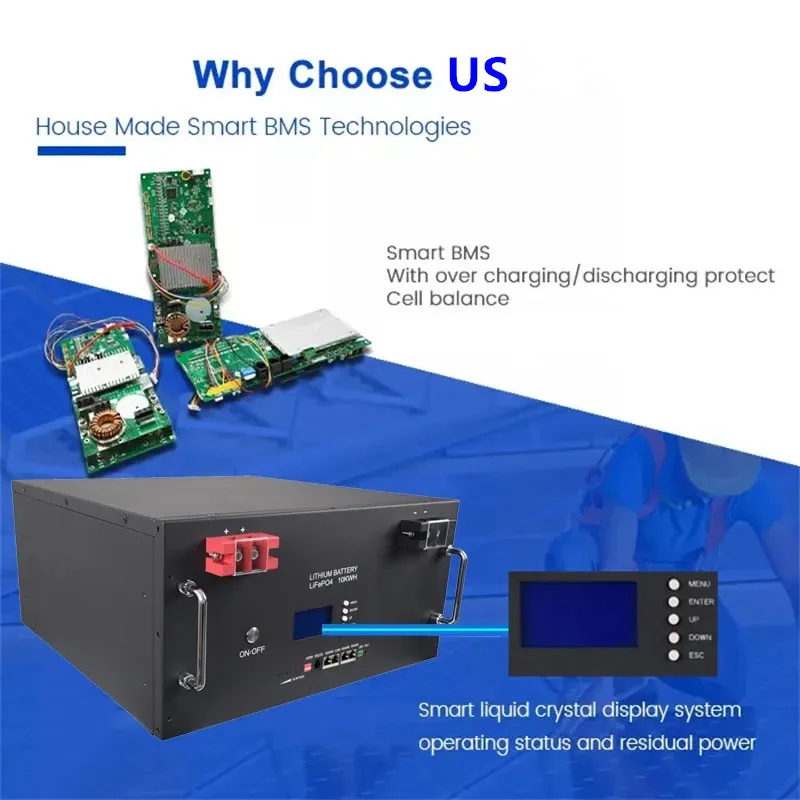 Smart Bms Rechargeable Lithium Ion Batteries 10kwh Lifepo4 Solar Home Rack Mounted Energy Storage 51.2V 200ah Lifepo4 Battery