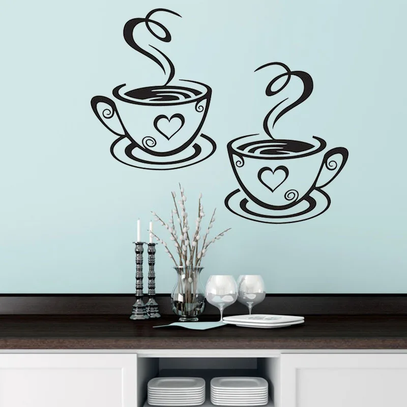 Factory Direct Wholesale Cross border New Pair of Coffee Cup Coffee Removable Wall Decal Decorative Paintings