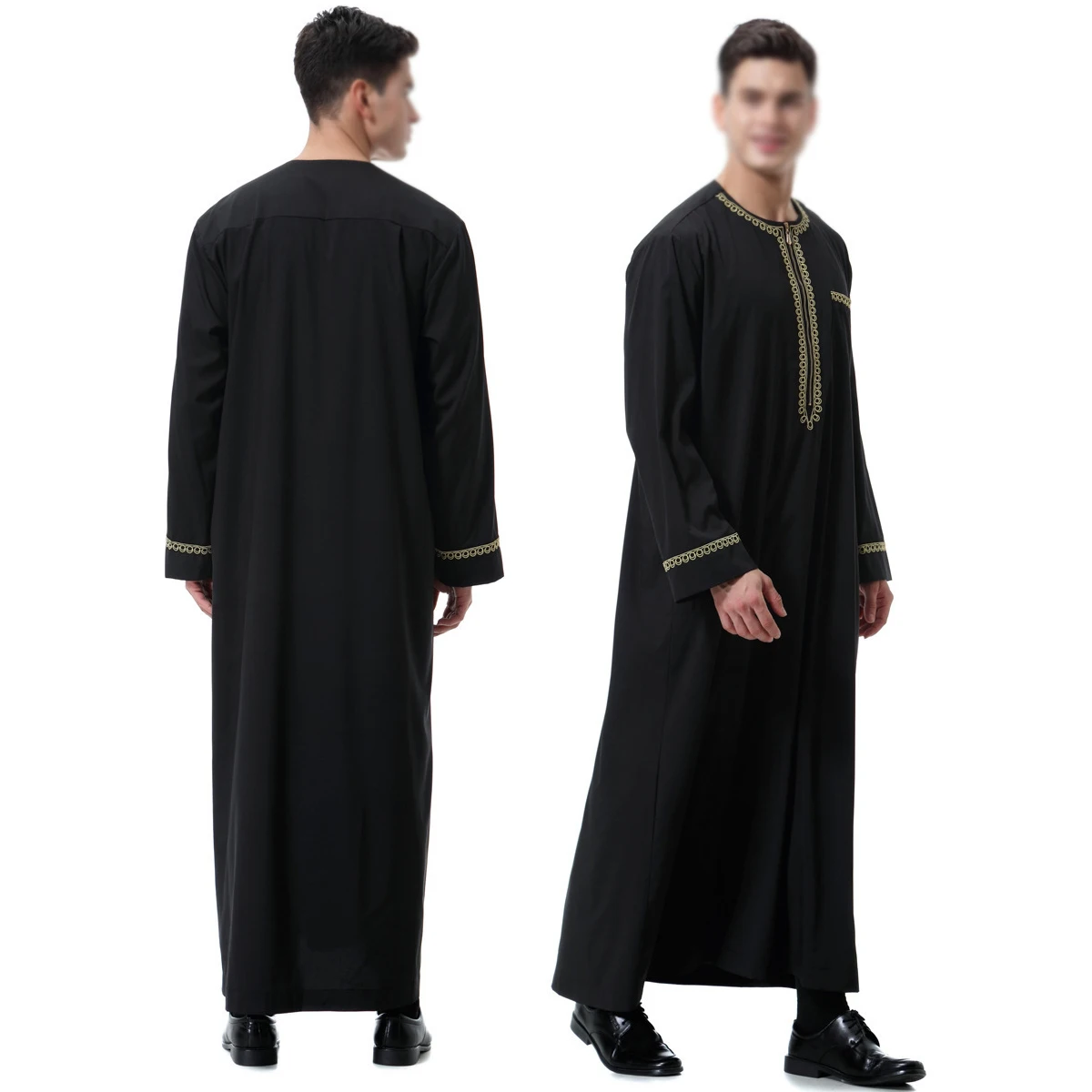 Dubai Kaftan Men Middle East Men Muslim Robes Islamic Clothing Arab Middle Printed Zip Round Neck Robe Prayer Eid Clothes