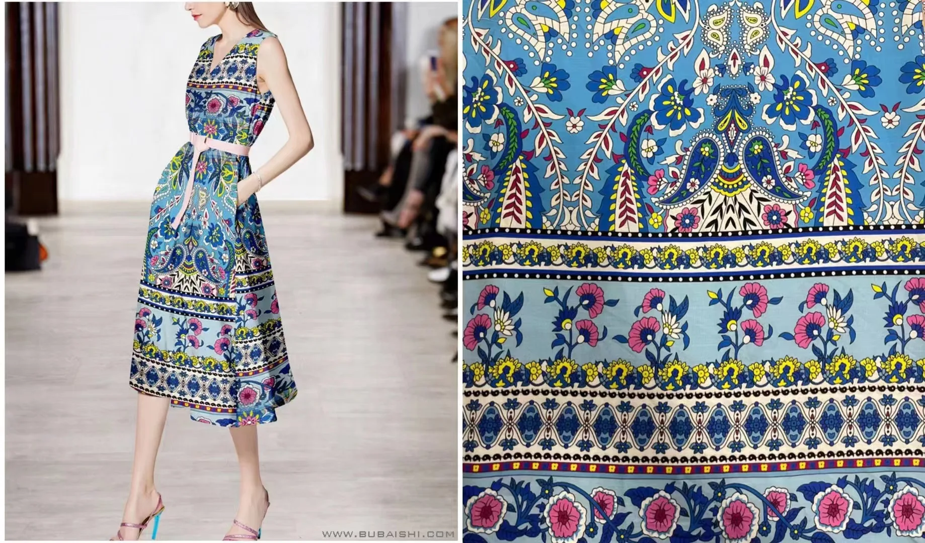 Bilateral Orientation Flower Design Suitable for skirt dresses Printed Custom Fabrics Rayon slub fabric100% rayon Printed fabric