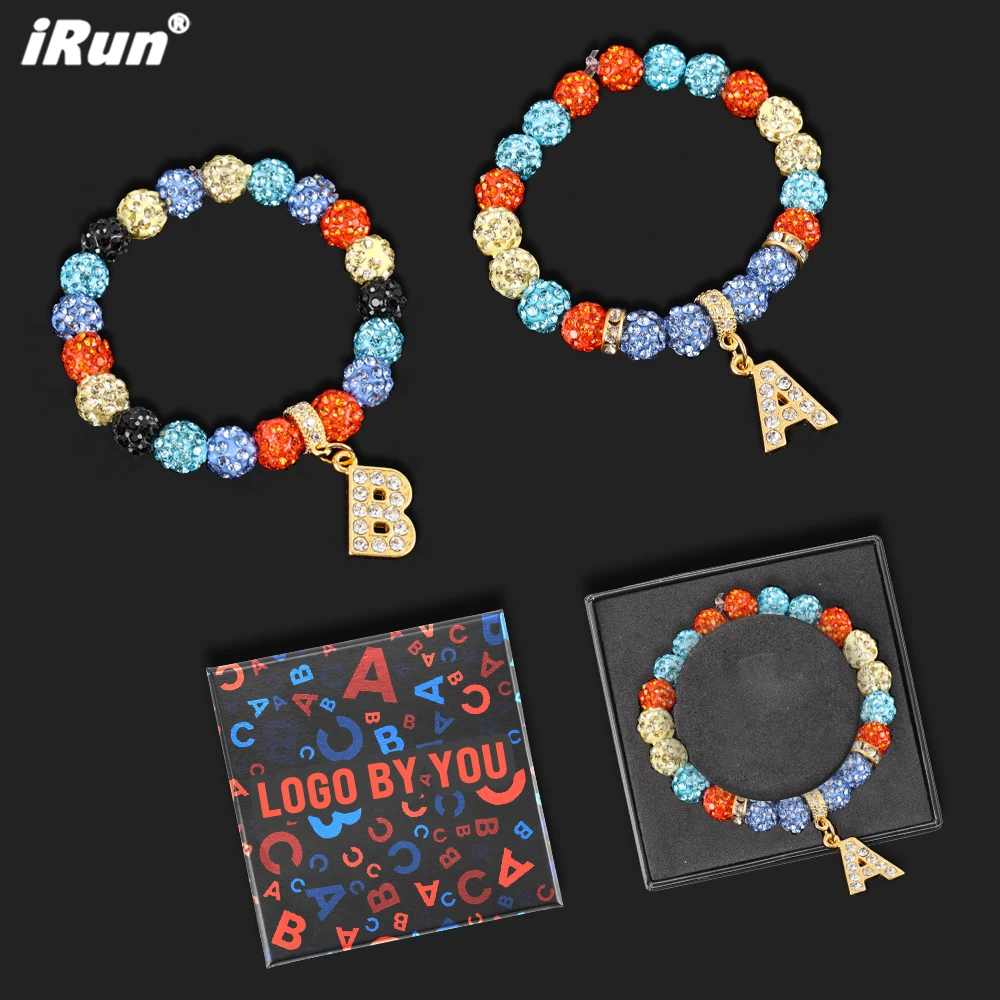 iRun Custom Metal Decoration Pendant Rhinestone Crystal Disco Ball Beads Shamballa Elastic Bracelet Jewelry for Women Men