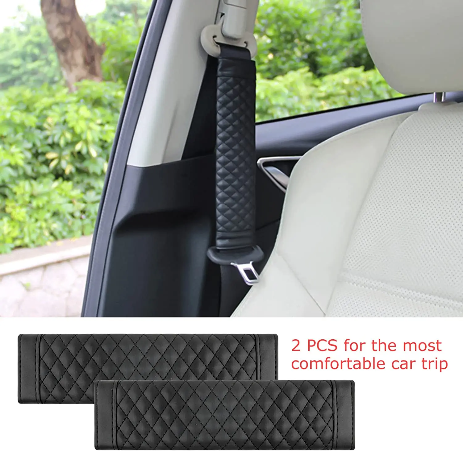 Boshiho 2 packs Car Seat Belt leather Cover Seat Belt Buckle Cover Seatbelt Pad For A More Comfortable Driving