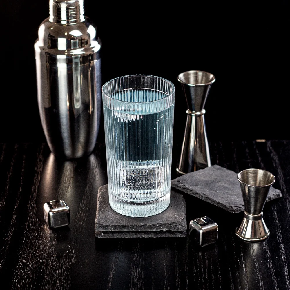 13oz Fluted Highball Glasses Tall Drinking Glasses Ribbed Cocktail Juice Tumblers Water Glasses