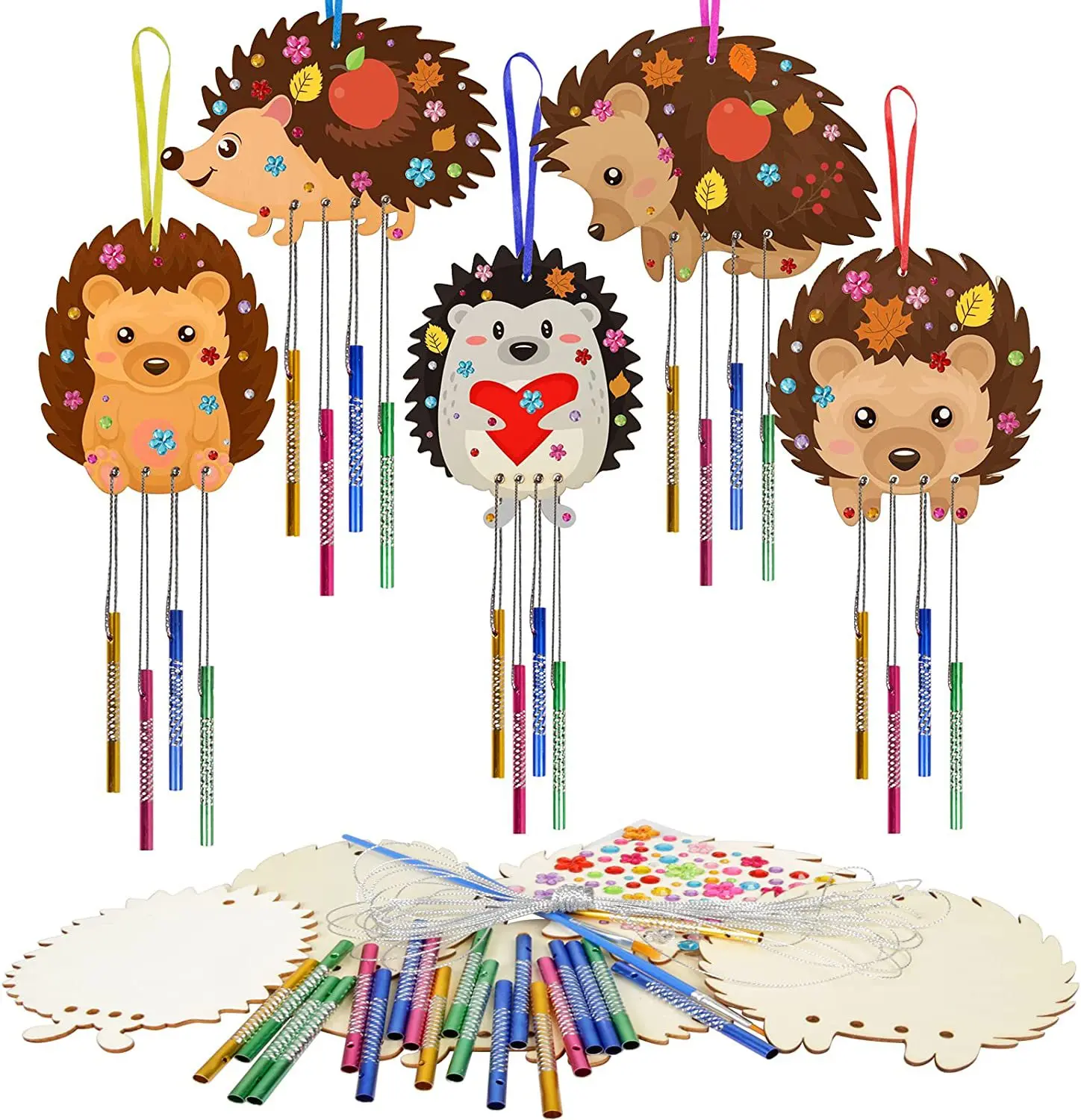 Butterfly Hedgehog Shape Wooden DIY Painting Wind Chime Craft Kit For Kids Drawing
