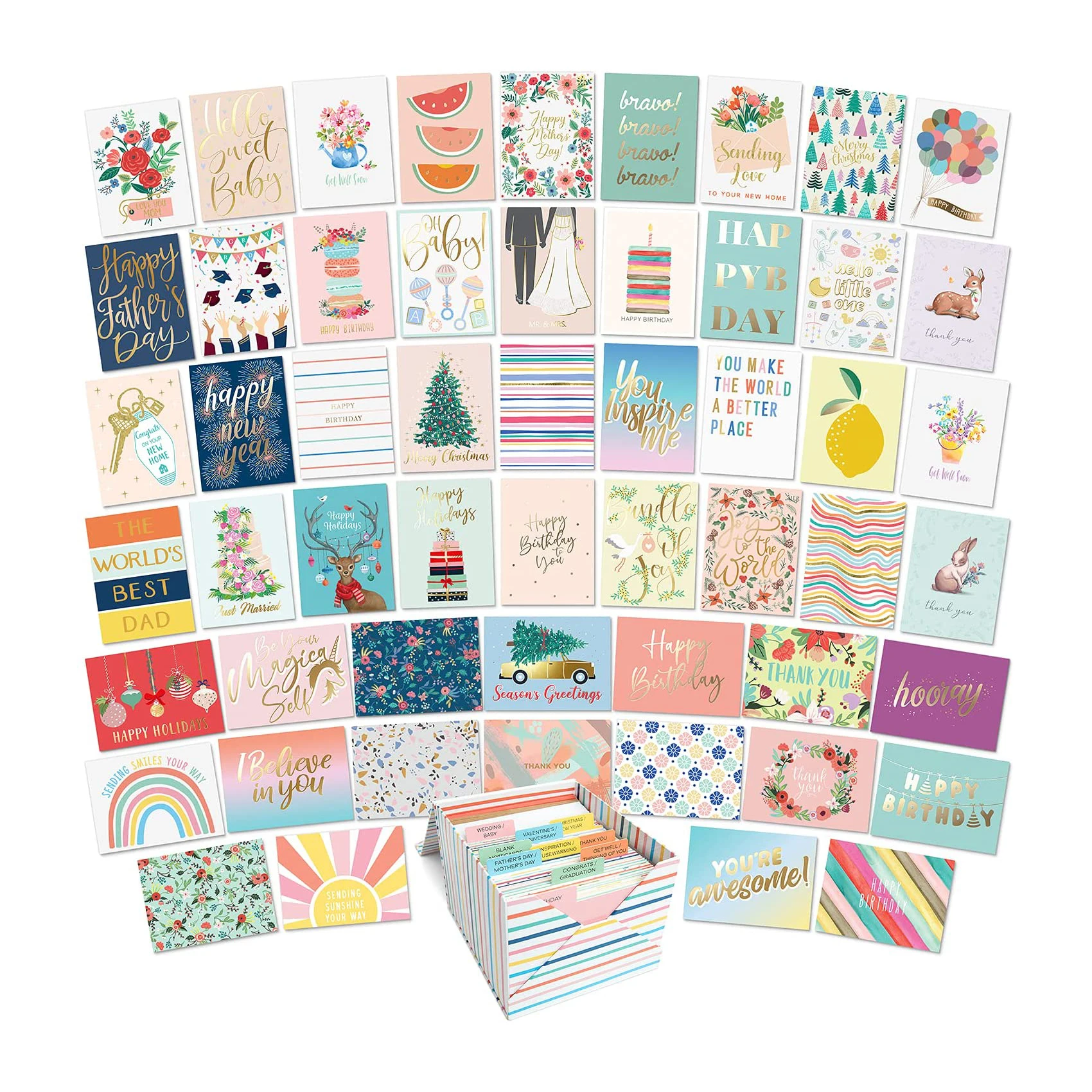 100 Assorted All Occasion Luxury Greeting Cards with Assortment Box Set Organizer Blank Card with Envelopes Custom